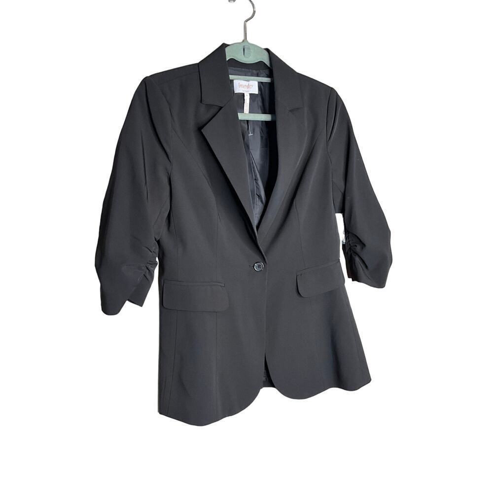 Laundry by Shelli Segal Blazer Jacket Ruched Sleeves Black Womens Size 8 NWT